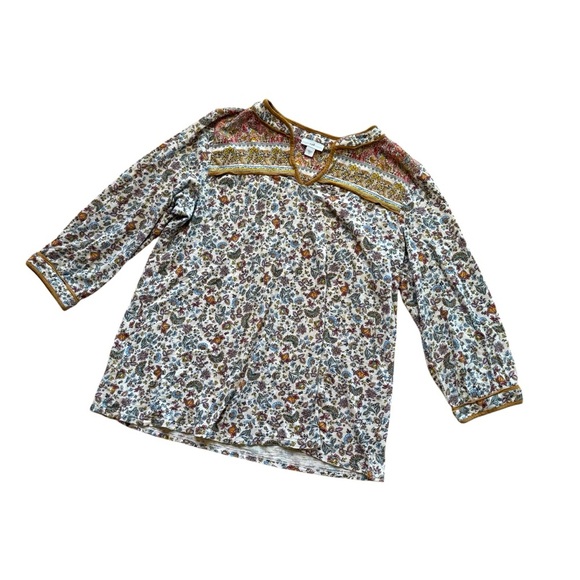 J. Jill Tops - J Jill floral top Blouse popover 3/4 sleeve V-neck M
